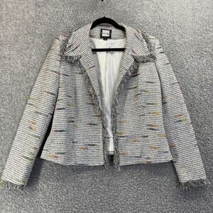 Enrico Ferezi Jacket Womens 10 White Multicolor Tweed Fringe Lined Made USA
